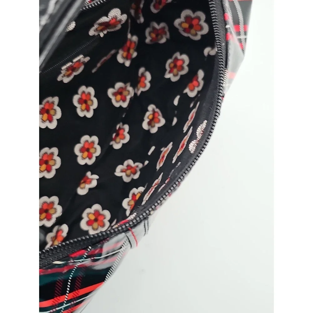 Vera Bradley Black Red Vinyl Hobo Shoulder Bag Bow Accent Fabric Lining Purse